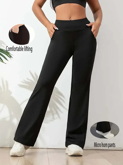 Hohe Taille Haifischform Bell-Bottom-Hose Damen Casual Micro Flared Hose Elastische Basisschicht Lange schwarze Leggings.