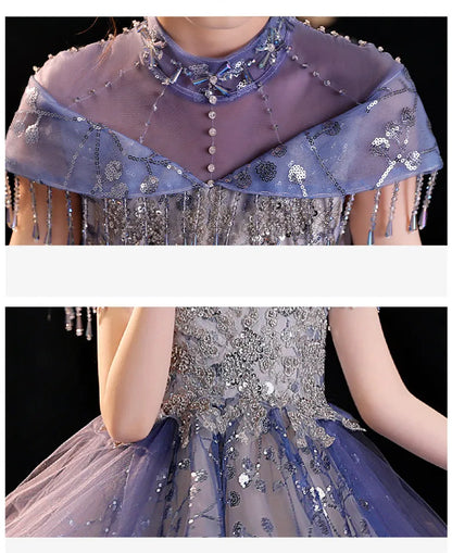 Mädchen Elegantes Luxuriöses Abendkleid Pailletten Prinzessin Kleider Edle Kinder Leistung Kostüm Geburtstag Party Mädchen Kleid.