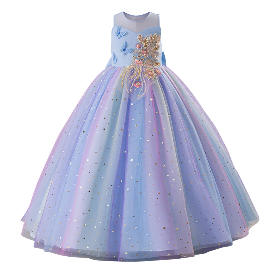 Elegantes, ärmelloses Tüll-Ballkleid für Kinder, Bühnenaufführungen, Hochzeiten, Weihnachten, Mädchenkleider, Mädchen-Prinzessin-Partykleider