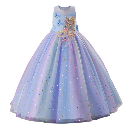 Elegantes, ärmelloses Tüll-Ballkleid für Kinder, Bühnenaufführungen, Hochzeiten, Weihnachten, Mädchenkleider, Mädchen-Prinzessin-Partykleider