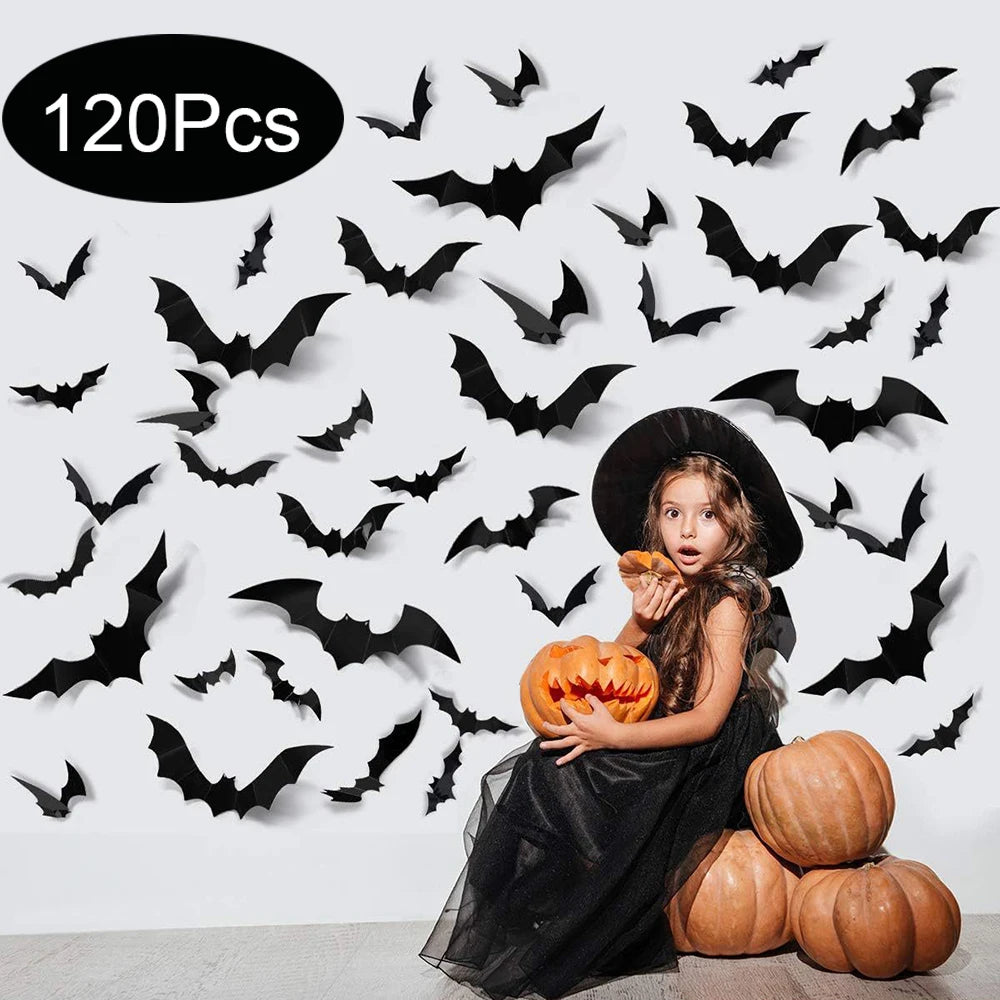 Halloween Bats Decorations,3D Pvc Bat on The Wall,Black Bats Wall Stickers,Halloween Scary Props.