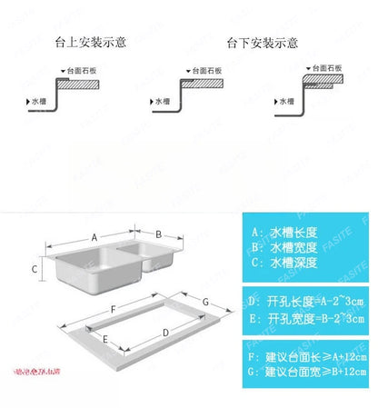 Stainless steel  double sink, kitchen , vegetable basin, thickened countertop and undercounter basin, double basin, dishwasher