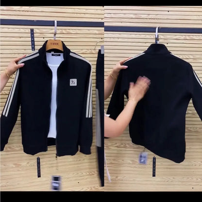 Men's Casual Sportswear Set Spring Autumn Long Sleeve Stand Collar Jacket Pants Comfortable Breathable Sports Outfit.