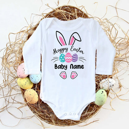 Personalisierter Ostern-Baby-Body mit individuellem Namen, Säuglings-Outfits, Kleidung, Junge, Mädchen, Urlaub, Party, Overall, niedlicher Hase, Neugeborenen-Strampler