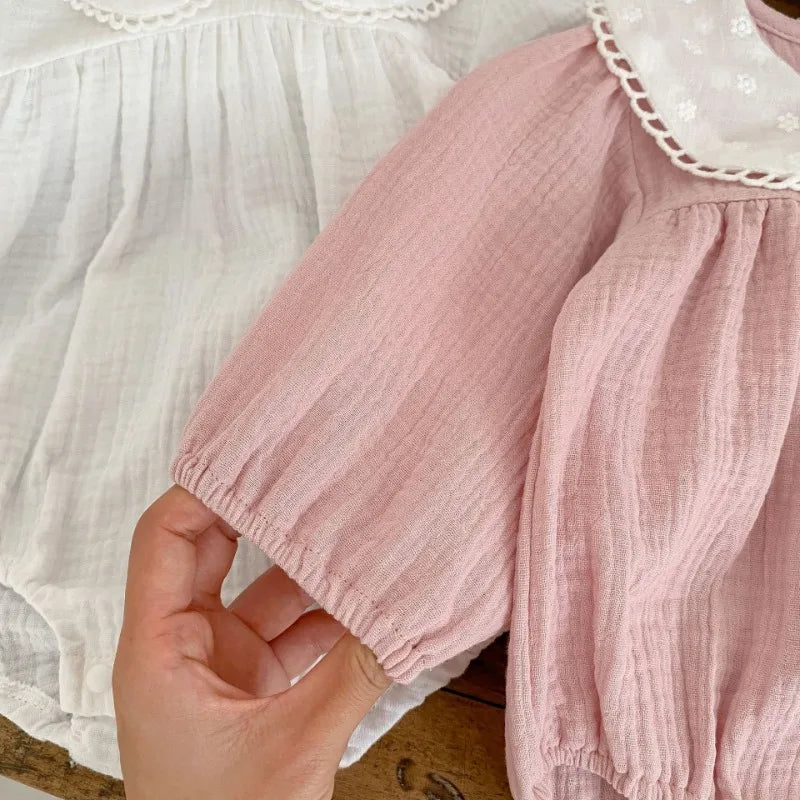 Neugeborene Mädchen Kleidung Frühling Kleinkind Mädchen süße Prinzessin ein Stück Stram pler Spitze Kragen Baumwolle Kleidung Herbst Outfit.