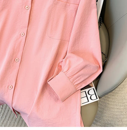 Plus Size Women's Blouses 2025 Spring Autumn Simple Lady Shirts Long Sleeve Big Pockets Shirt Loose Casual Tops