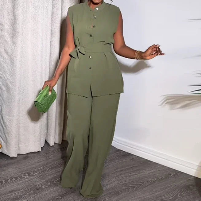 Women Wide Leg Pant Sets Two Piece Set Black Shirt Top & Cuffed Pants Set Suit Loose O Neck High Waist Elegant Trousers Suits.