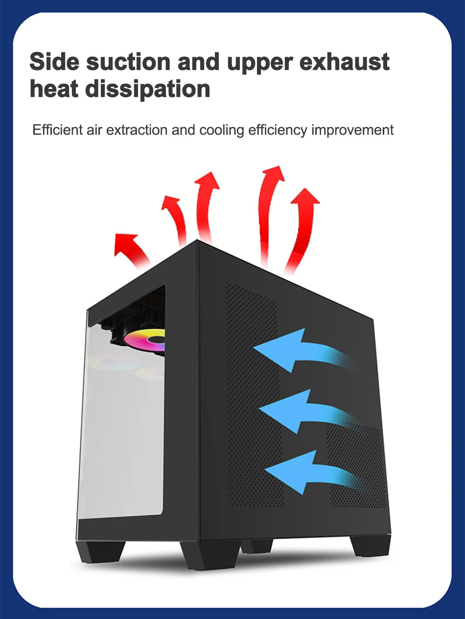 Power Train Seaview Dream MATX ITX Computer Case Panoramic Tempered Glass Side Transparency Without Pillars ATX Desktop Chassis.