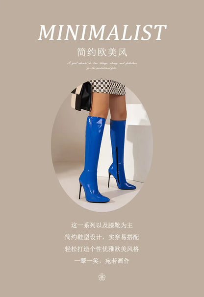 NASBAVI Women's Knee High Boots Sexy Red Blue Black Heeled Long Boot Female Large Size 48 Autumn Winter Party Shoes Ladies.