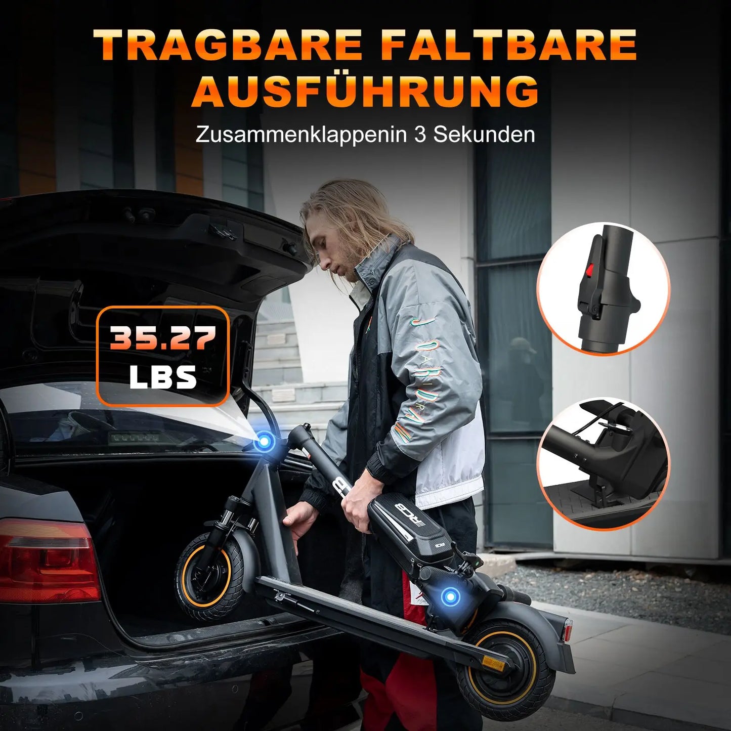 RCB 350W Foldable Electric Scooter for Adult ABE, Double Brake Waterproof Body E-Scooter, 10in Honeycomb Tires 120kg Capacity.