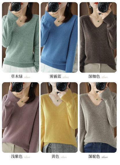 Neue Kaschmir frauen V-ausschnitt Pullover Spitze Neck Aushöhlen Design Beiläufige Gestrickte Lange Hülse frauen Pullover Herbst Und winter.