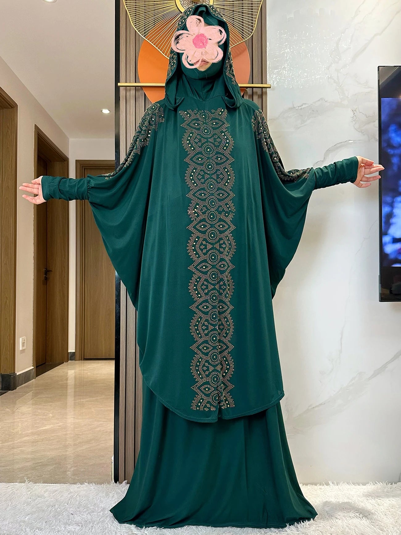 New Dubai Ramadan Muslim Women's Prayer Set Hooded Hijab With the Long Skirt Turkey-African Dubai Islam Lady Cloth Kaftan Abaya.
