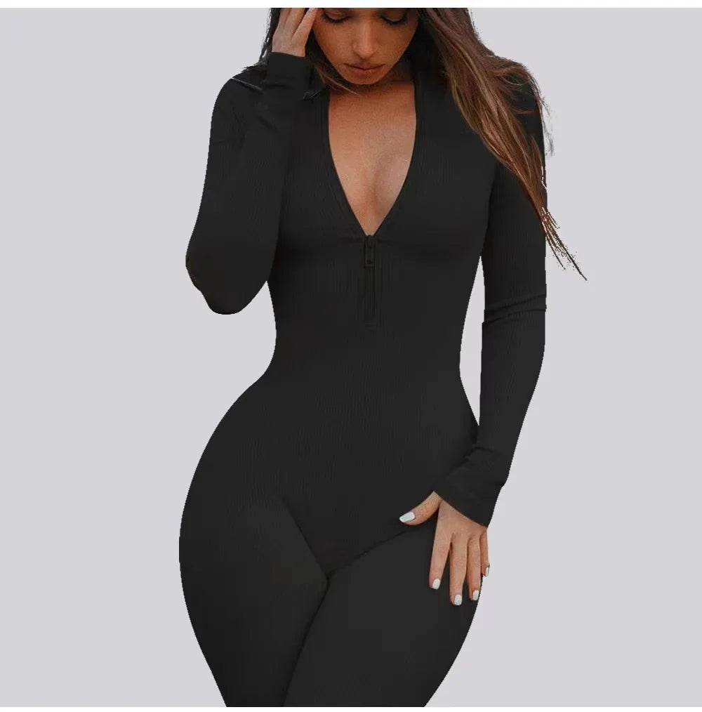 2024 New Fitness Outfit Female Casual Sport Workout Zipper Jumpsuit Women Romper Long Sleeves Skinny Activity Wear Overalls Tops.