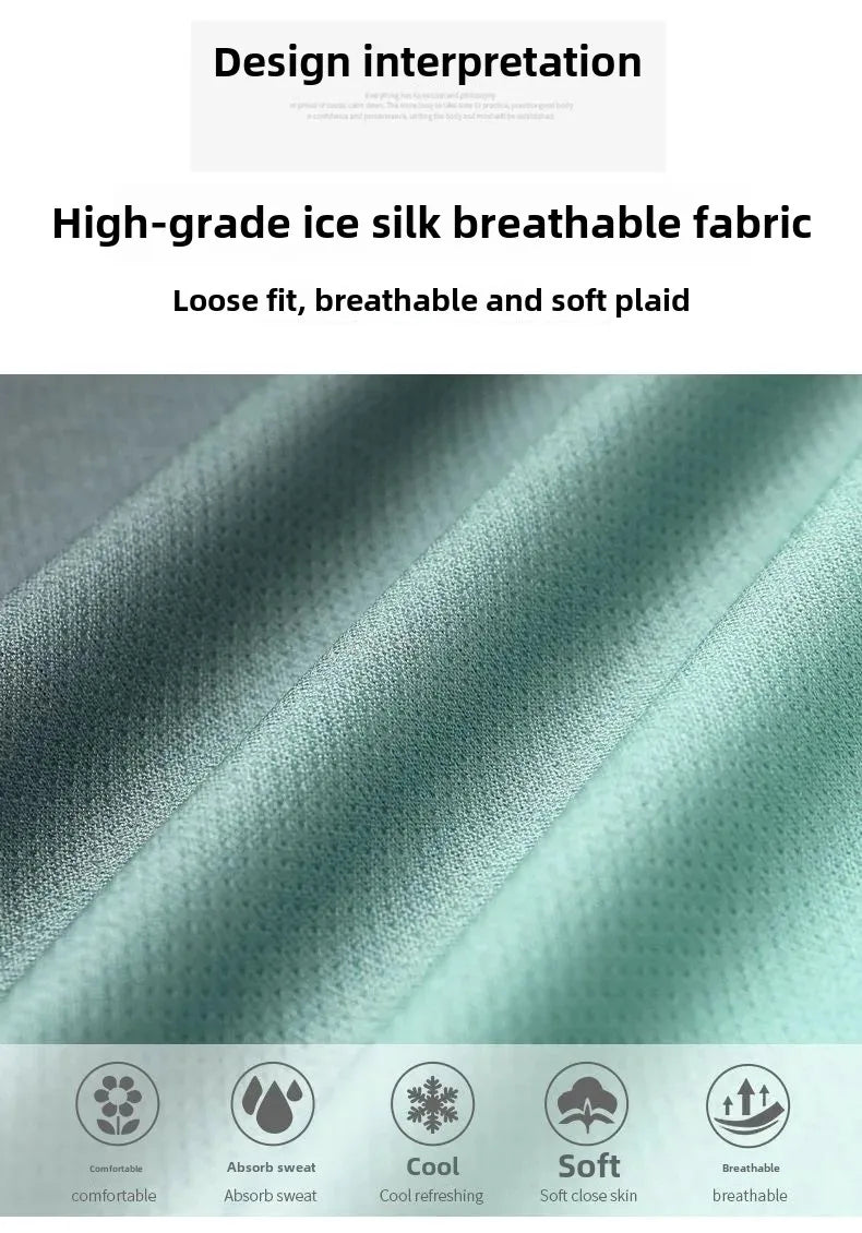 Men's Fitness Ice Silk Sports Suit Short Sleeve Training Room Basketball Morning Run Summer Outfit Shorts And T-shirt Set.