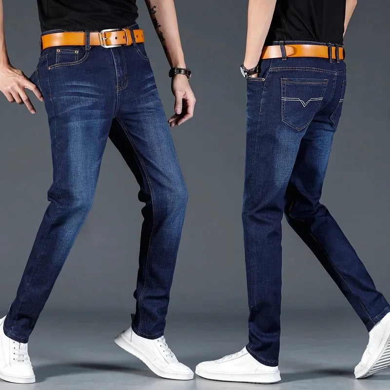 New 2025 Men's Slim Fit Casual Jeans Thin Straight Leg Summer Elastic Comfortable Long Trousers Versatile Style for All Occasion