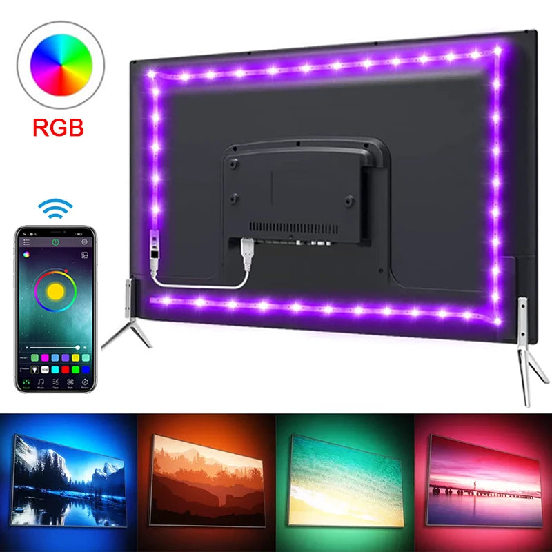 LED-Leuchten für TV, RGB-LED-Streifen, Bluetooth-Steuerung, 5 V, USB-LED-Band, flexibles Band für TV-Hintergrundbeleuchtung, Raumdekoration.