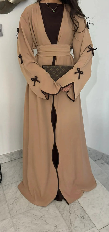 Eid Bow Abaya Women Cardigan Dress Muslim Party Caftan Robe Jalabiya Morocco Dubai Kaftan Islam Vestidos Largos Ramadan 2025