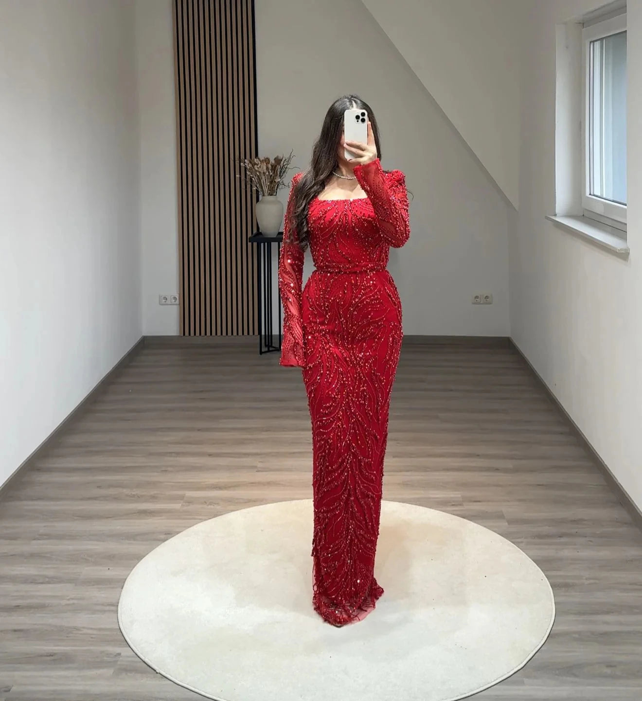 BABYONLINE Maßgeschneidertes Abendkleid All CoPearl Sleeve Full Crystals Etuikleid Abiye.