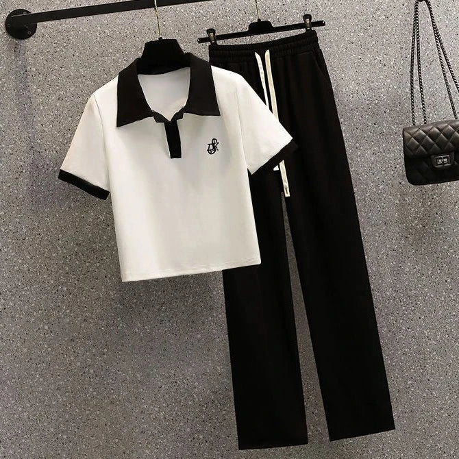 Women's Polo Neck Tee Shirts Dry Fir Top High Quality Pullover Short Sleeve T Shirt Wholesale Aesthetic Y2k Fashion Skinny White.