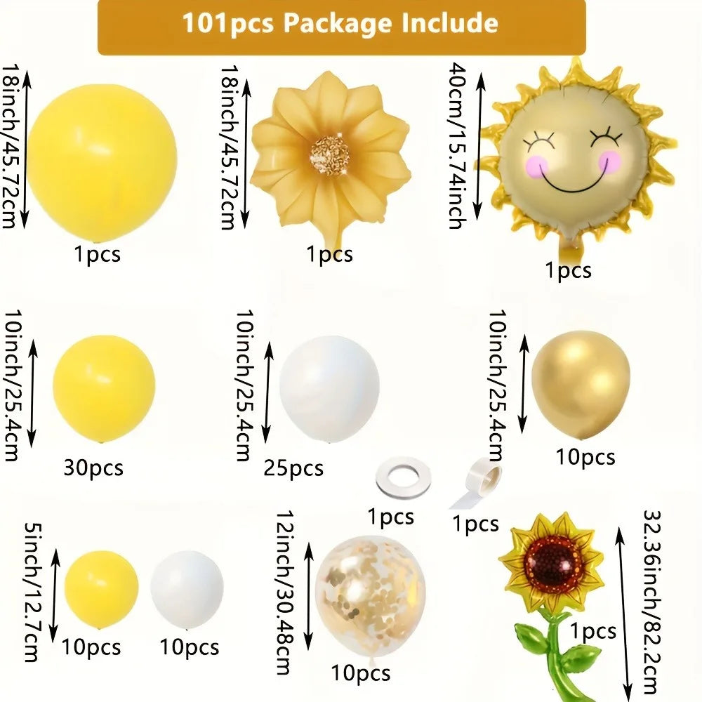 Das 101-teilige Sonnenblumen-Gelbe Ballon-Girlanden-Set ist perfekt für Geburtstags-, Jubiläum-, Hochzeits-, Party-Dekorationen im Innen- und Außenbereich.