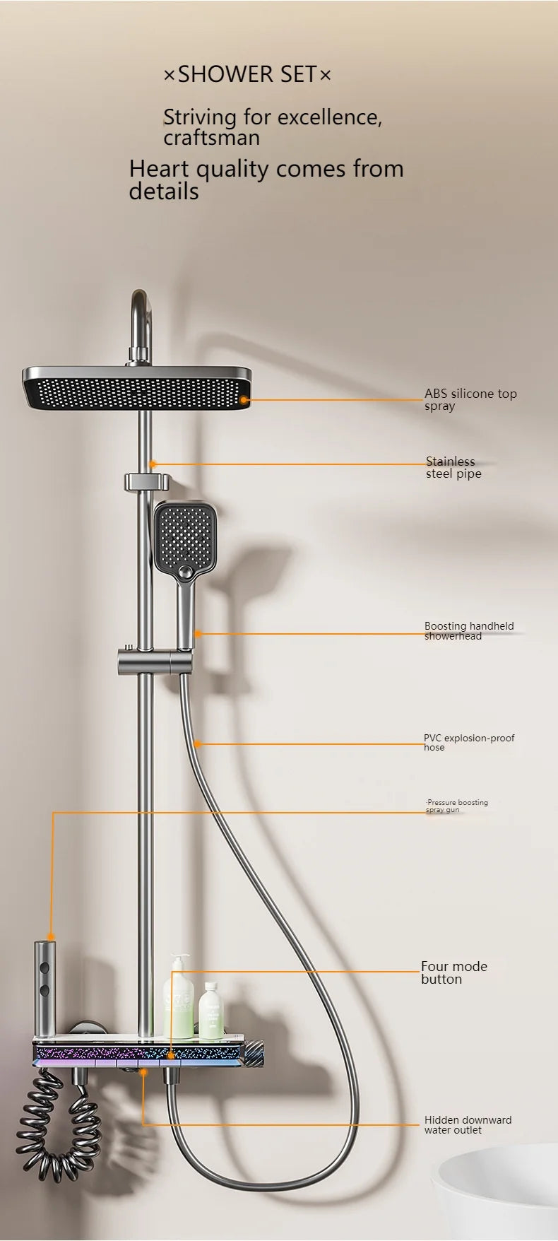 Digital Display Shower Set with Starry Sky Atmosphere Light  Bathroom Shower System Modern Bath Faucets Shower Head