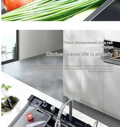 Stainless Steel Kitchen Sink Large Size Single Slot Multifunctional With Trash Can and Drain Rack Household Wash Dish Basin