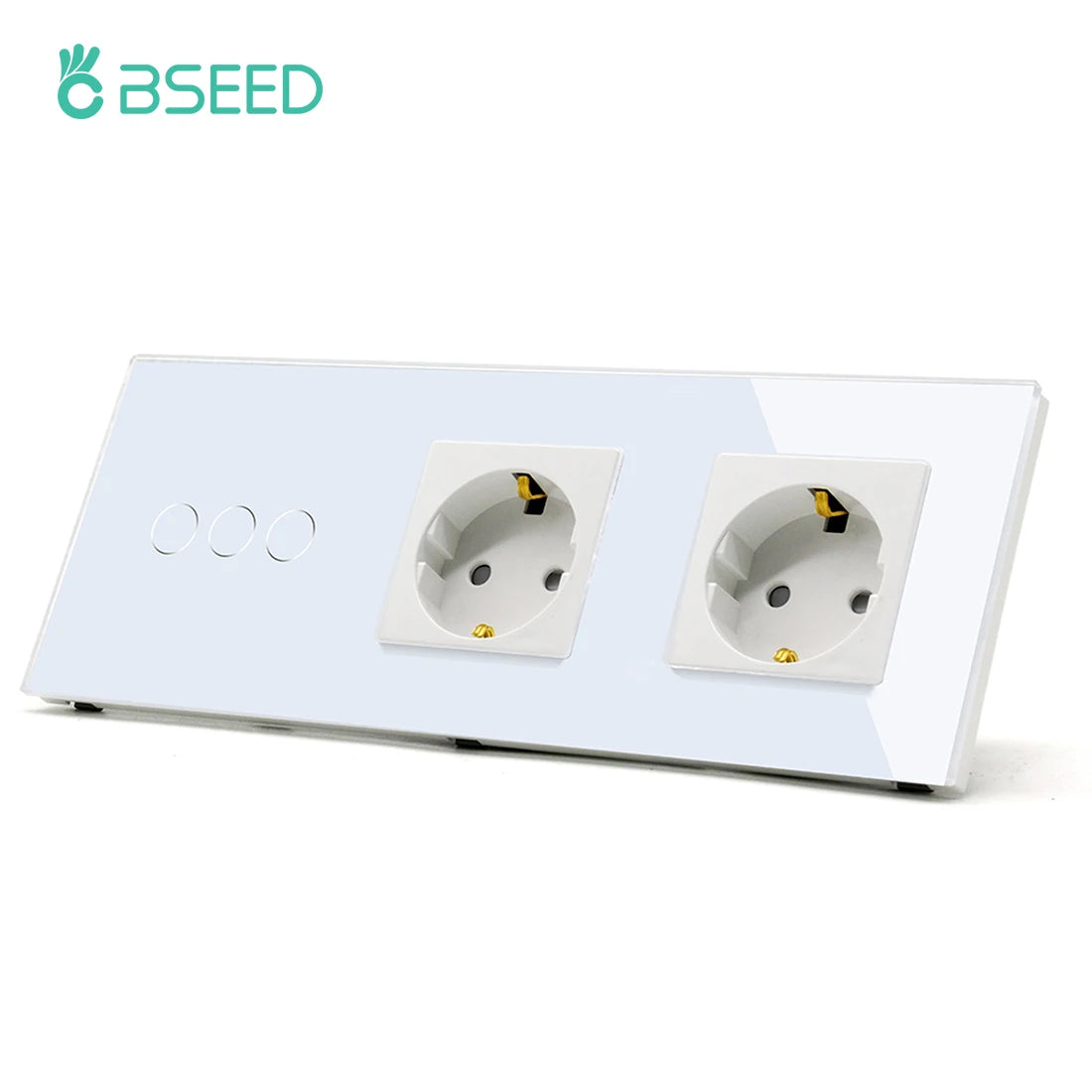 BSEED 1/2/3Gang Touch Licht Schalter 1Way Einfache Sensor Schalter Typ-c USB Steckdosen EU Standard glas Panel Blaue Hintergrundbeleuchtung 10A Weiß