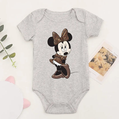 Niedliche Leopard Minnie Maus Disney Newbron Bodys Baby Kleidung Sommer Kurzarm Baumwolle Minnie Kawaii Stram pler Overall