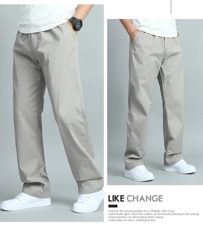 Big Size Mens Casual Pants Relaxed Fit Cotton Trousers Elastic Waist Drawstring Sweatpants Mens Jogger Pants Summer Spring.