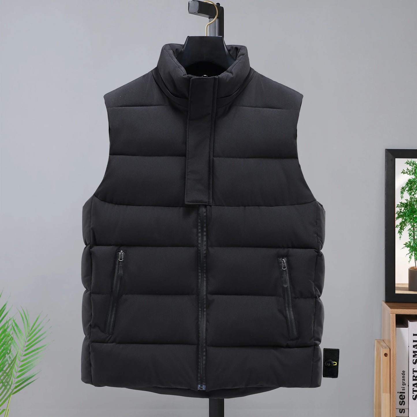 Compass Button Patch Style Men's Stand-up Collar Down Cotton Casual Vest Windproof Men's Jacket Slim Men's Hooded hat Wear.