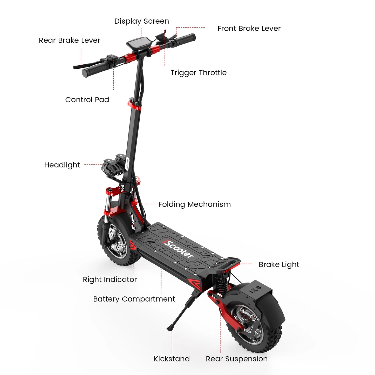 iScooter IX8 Foldable Electric Kick Scooter for Adults, 60km/h Speed, 2400W Power, 48V Voltage 20Ah Battery.
