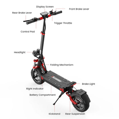iScooter IX8 Foldable Electric Kick Scooter for Adults, 60km/h Speed, 2400W Power, 48V Voltage 20Ah Battery.