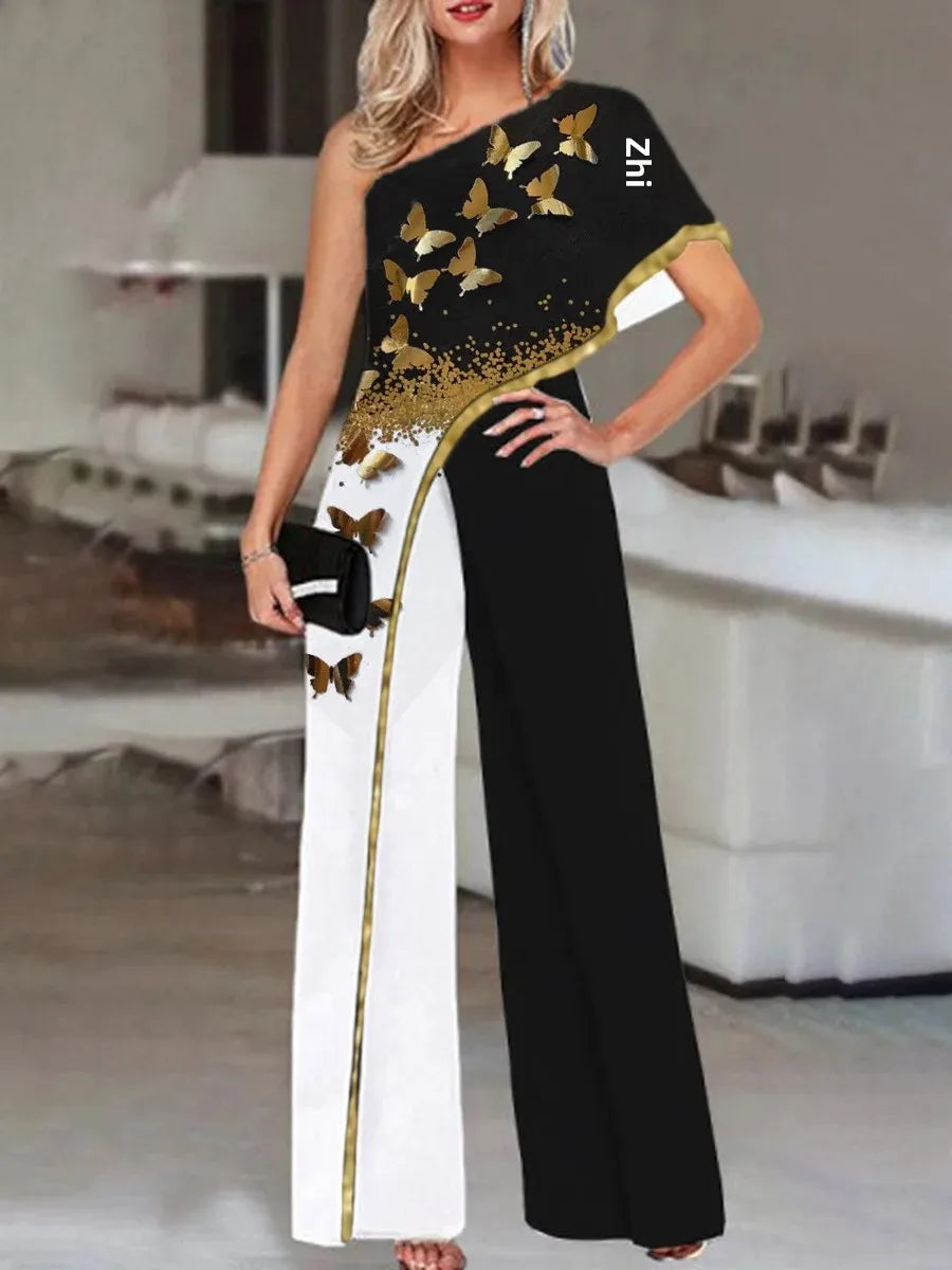 2024 Amazon Independent Station Women's Jumpsuit Slimming Fashionable Color Blocking Women's Trousers Jumpsuit Casual Style.