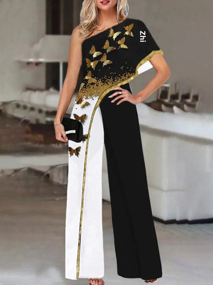 2024 Amazon Independent Station Women's Jumpsuit Slimming Fashionable Color Blocking Women's Trousers Jumpsuit Casual Style.