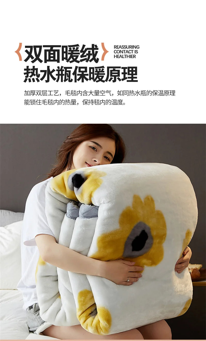 Double Sided Printed Autumn Winter Blankets for Bed Soft Warm Encrypted Flocking Raschel Blanket Skin Friendly Weighted Blanket.