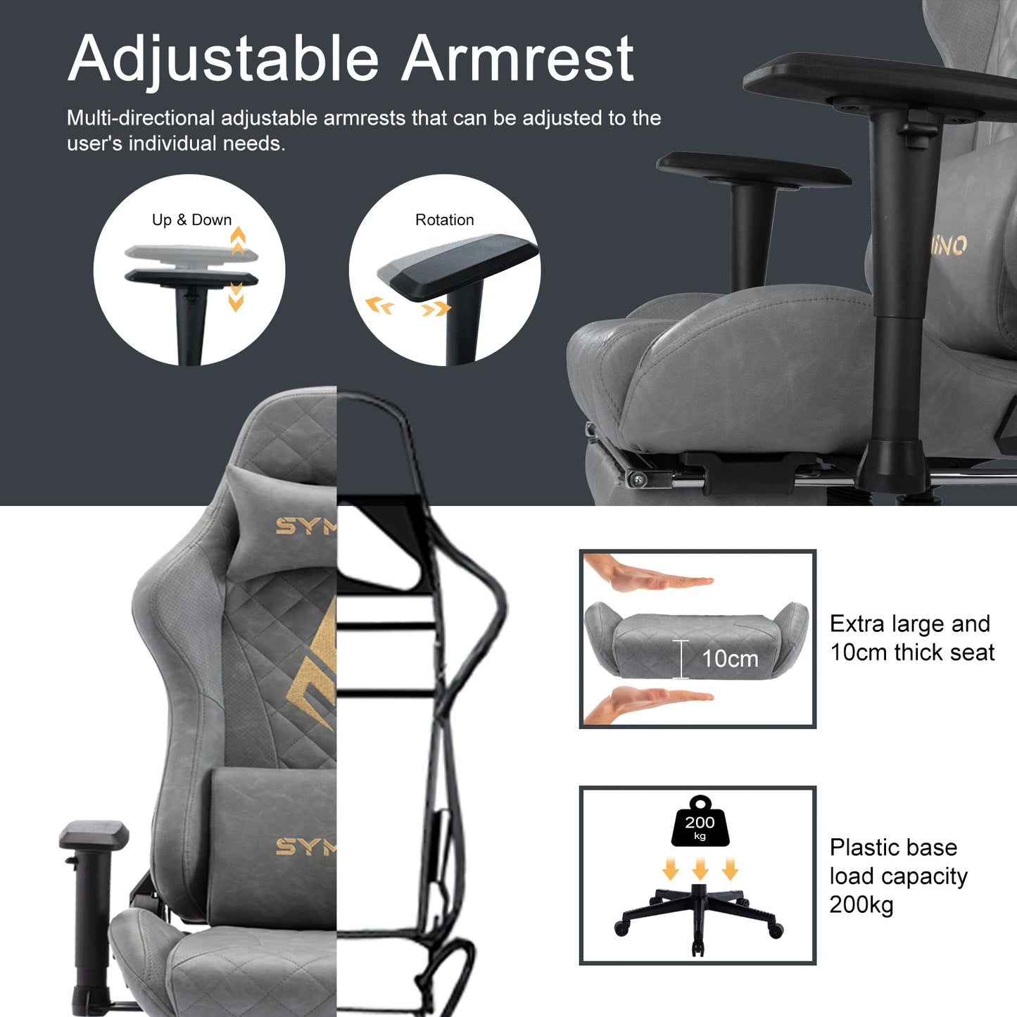 SYMINO Vintage ergonomischer Gaming-Stuhl aus PU-Leder