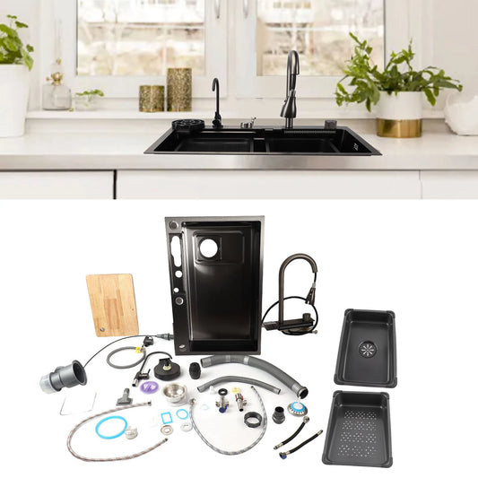 Unterbauwaschbecken unter der Theke, Küchenspüle, 68 x 45 cm, verdickter Edelstahl, Digitalanzeige, Küchenspüle