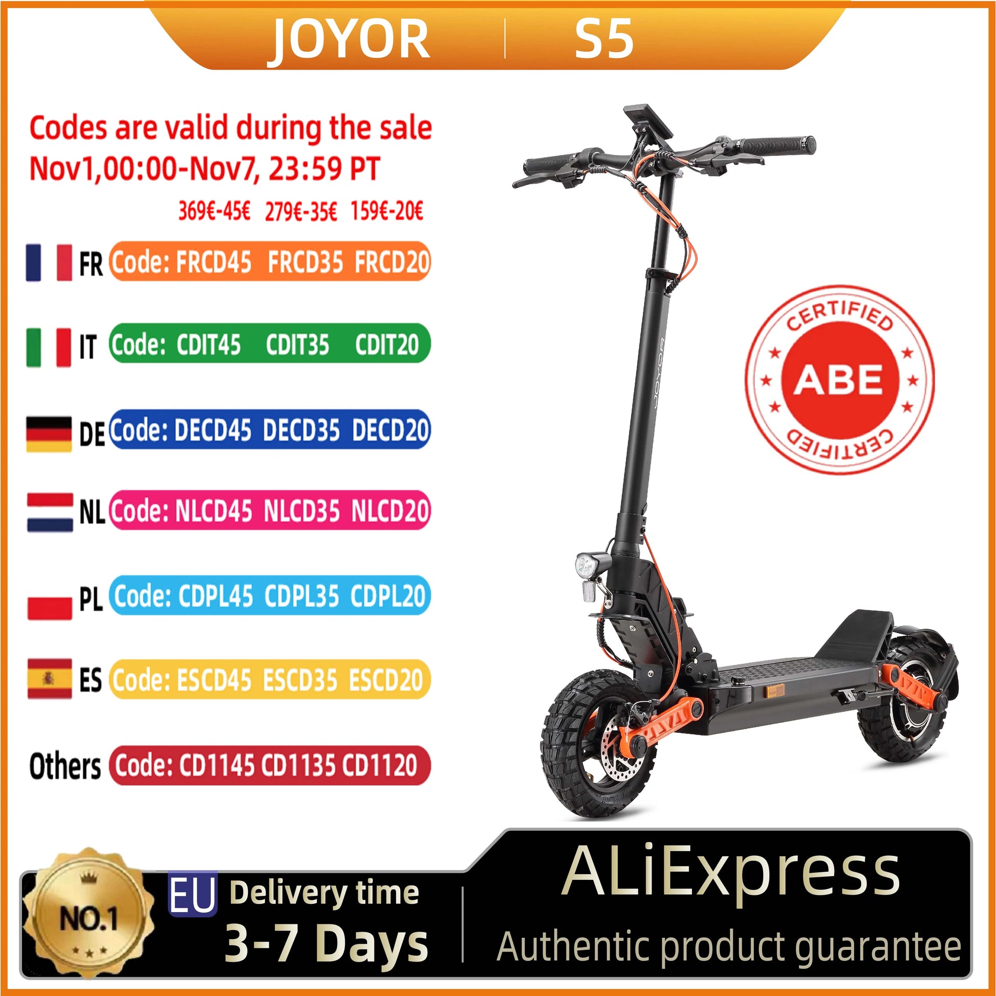 JOYOR S5（ABE）Adult Electric Scooter 500W Motor 48V13AH Battery Foldable E-Scooter 10 Inch Air Tire City Escooter.