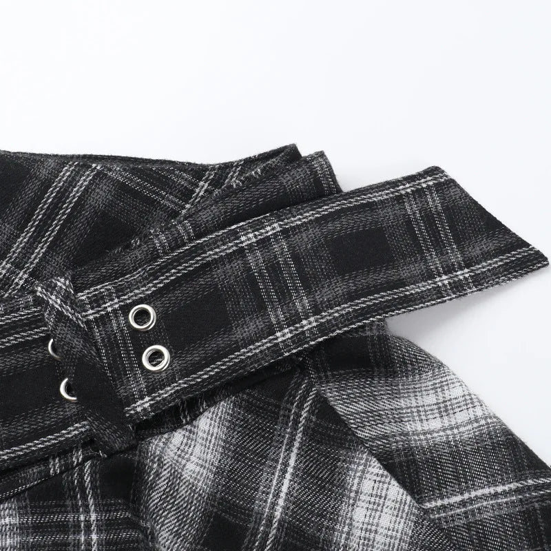 Goth Dark Punk Grunge Irregular Hem Short Skirts Women Streetwear Mall Gothic Plaid Pleated Mini Skirt Y2K Fashion Alt Bottoms.