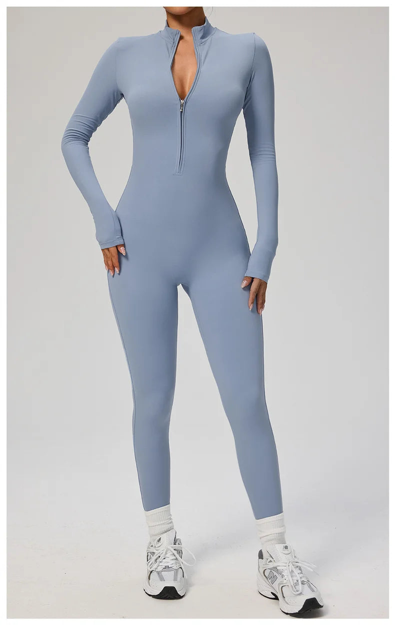 TRY TO BN Sports Yoga Jumpsuit Long Sleeves Zipper Sportswear Fitness Pants Workout Bodysuit One Piece Tights Women Gym Clothing.