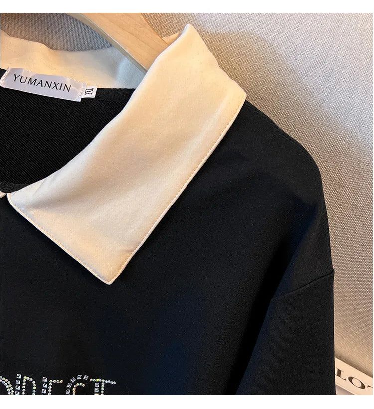 175kg plus size Damen büste Frühling Herbst lose Kragen bedruckt Langarm Sweatshirt schwarz rosa 4xl 5xl 6xl 7xl 8xl 9xl.