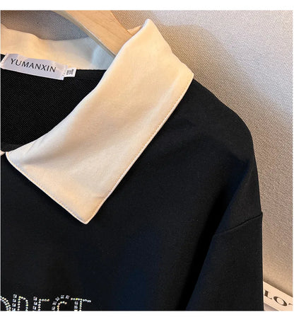 175kg plus size Damen büste Frühling Herbst lose Kragen bedruckt Langarm Sweatshirt schwarz rosa 4xl 5xl 6xl 7xl 8xl 9xl.