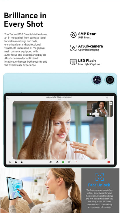 Teclast Tablet P50 Case Android 15 11" T606 8-Core Max 12GB RAM 128GB ROM P50 Case/Keyboard/Mouse/Stylus/Headphone/Stand