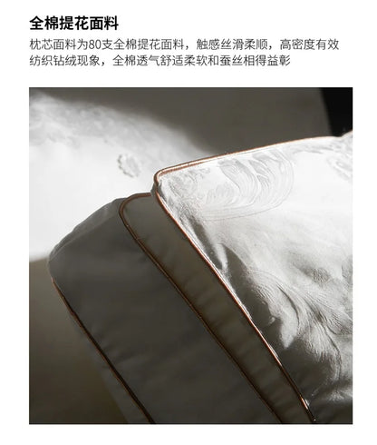 Pure Cotton Satin Jacquard Silk Pillows 48*74cm Mulberry silk Filling Anti Mite Soft Fluffy Hotel Sleeping Bedding Pillows.