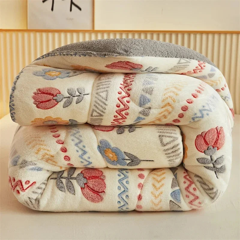 Winter Thicken Blanket Quilt Lamb Wool Double Layer Thick Warm Blanket 150/180/200 Comforter Throw Blankets for Beds Bedding 이불.