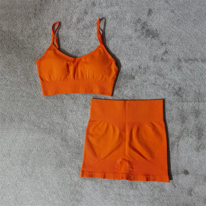 Fitness Yoga Set Seamless Sport Women's Sportswear High Waist Leggings Workout Outfits Two Piece Shorts Sets Womens Gym Clothing