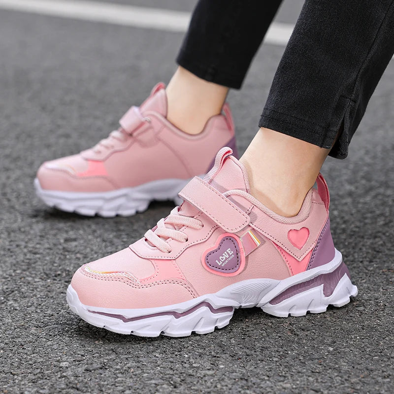 Autumn Girls Sneaker Children Leather Shoes PU Daily Kids Casual Walking Sneaker Platform Sports Tennis Sports Shoes Girl.