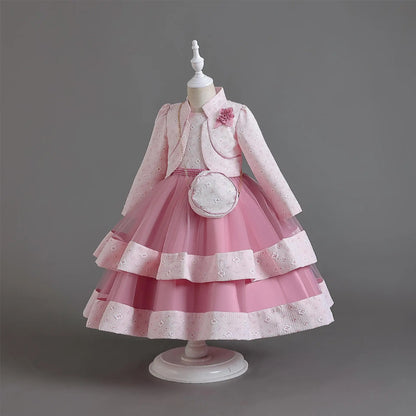 Neues Herbst/Winter Langarm-Partykleid, elegantes Mädchen-Stickerei, Weihnachts-Performance-Kleid, Geschenktüte für Kinder im Alter von 3–11 Jahren