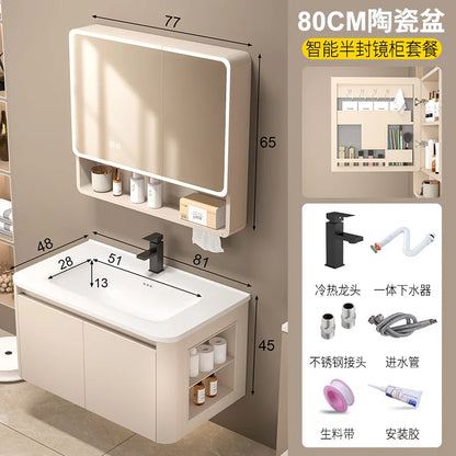 Space Badezimmerschrank aus Aluminium mit Wabenbogen und Seitenschrank, Waschbecken-Kombination, WC-Waschbecken, integrierte Keramik