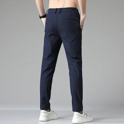 2023 Autumn Pants Mens Stretch Korean Casual Slim Fit Elastic Waist Jogger Business Classic Trousers Male Black Gray Blue 28-38.